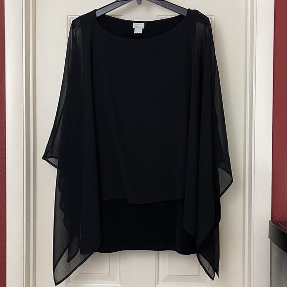 Chicos Travelers Chiffon Layered Blouse Size 3 US 16/18 Black Boat Neck Elegant - Picture 3 of 10
